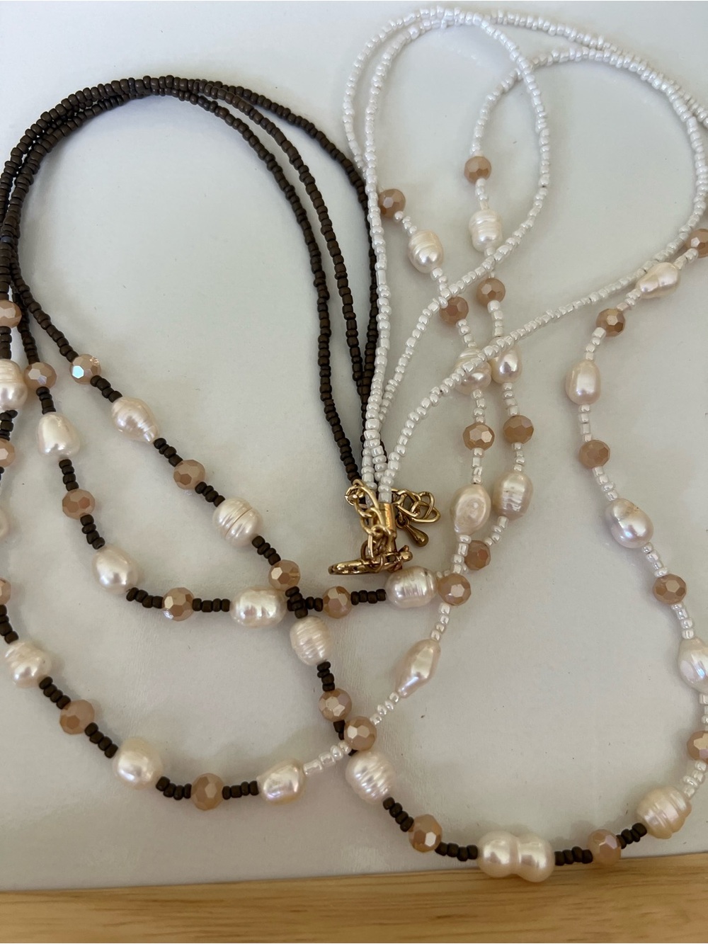 Freshwater Pearl & Beaded Multi-Strand Necklace - White & Brown
